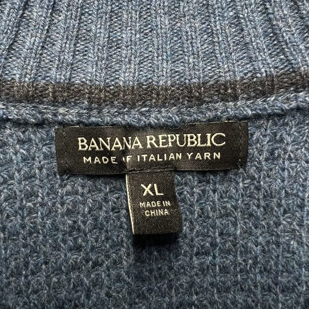 Banana Republic Italian Yarn Sweater Wool Cable Knit Henley Blue Mens XL